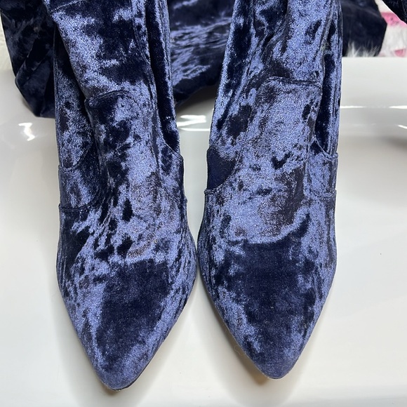 Blue Velvet Thigh High Women's Boots - Picture 7 of 8